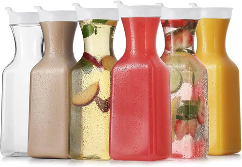 Miniatura 11 de DilaBee Jarra de agua de plástico con tapa, jarra cuadrada para bebidas, leche, batidos, té helado, suministros de barra de mimosa, sin BPA, no apta