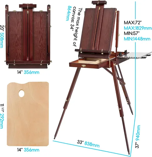 Miniatura 2 de MEEDEN Caballete francés, caballete de plein air, caballetes de arte para pintar para adultos, caballetes de viaje, caballete de artista portátil