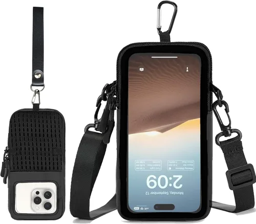 Funda de bolsillo para teléfono con cordón cruzado ajustable y correa para la muñeca, bolsa de teléfono celular transparente compatible con pantalla