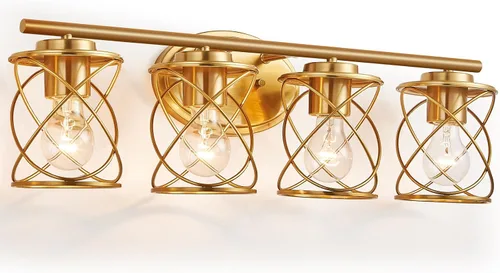 Miniatura 10 de mavcadonf Luces de Tocador de Baño de 2 Luces, Lámparas de Baño sobre el Espejo, Luz de Tocador Dorado Cepillado, Luces de Pared de Estilo Rústico