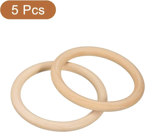 Miniatura 3 de uxcell 5 anillos de madera natural de 3.937 in (4 pulgadas), círculos de madera lisa sin terminar de 0.394 in de grosor para manualidades, tejer