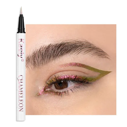 evpct Delineador de ojos líquido cromático dúo, con purpurina de bronceador rosa, destello metálico brillante, sombra de ojos en lápiz, cambio de
