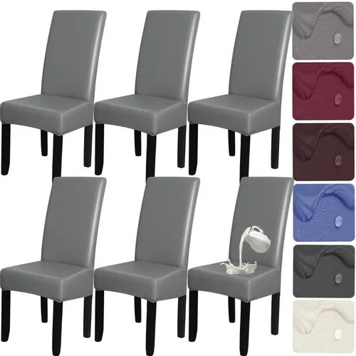 Miniatura 10 de HFCNMY Juego de 6 fundas para sillas de comedor, elásticas, impermeables, de poliuretano, color negro, fundas suaves para sillas de comedor, fundas