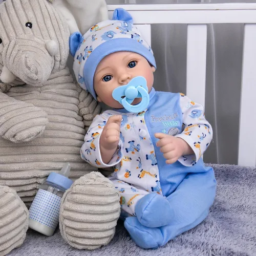 Miniatura 2 de Aori Reborn Baby Dolls Boy - Muñeca realista de bebé recién nacido de 18'' con juego de alimentación azul y certificado de nacimiento - Cuerpo