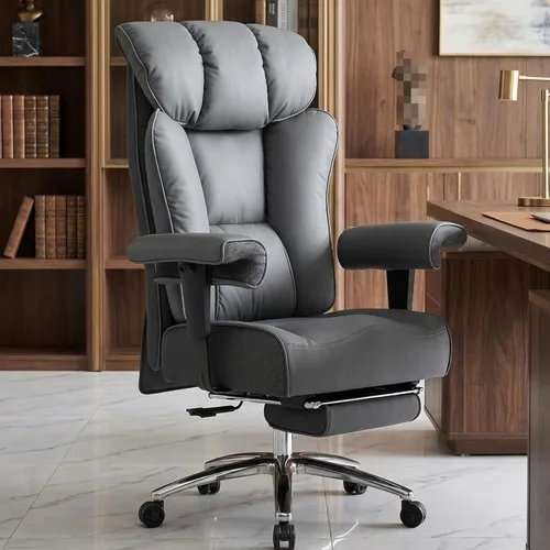 Miniatura 16 de Efomao Silla de oficina grande y alta con reposapiés, silla ejecutiva de respaldo alto de 450 libras con cojín de resorte, tapicería de piel Blanco