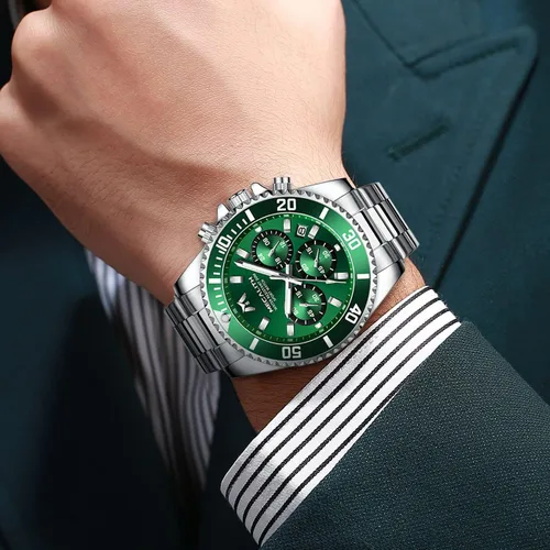 Miniatura 3 de MEGALITH Relojes para hombre, de acero inoxidable, resistente al agua, analógico, de cuarzo, moderno, de negocios, cronógrafo, con fecha automática