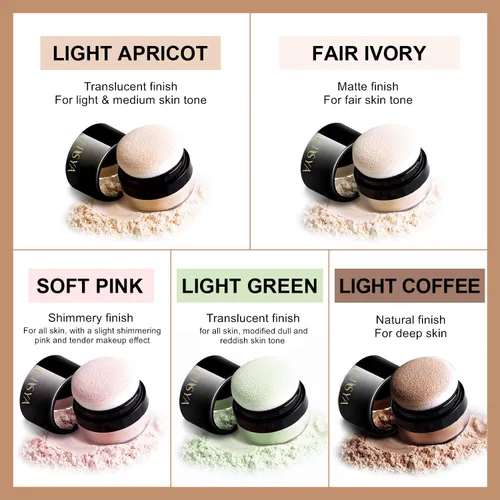 Miniatura 5 de ROUSE Polvo Fijador Ligero Polvo Suelto Polvo de Acabado Polvo Facial de Larga Duración Impermeable con Borla de Polvo Suave en Forma de Hongo
