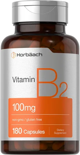Horbäach Vitamina B2 100 mg | 180 cápsulas | Suplemento de riboflavina | Sin OMG y sin gluten