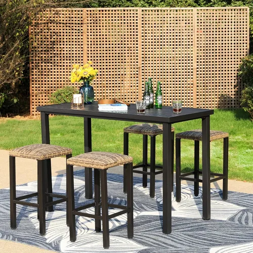 Miniatura 2 de PHI VILLA Mesa de bar alta para exteriores, mesa de comedor de 55 x 27 pulgadas de altura de mostrador con marco de metal similar a la madera