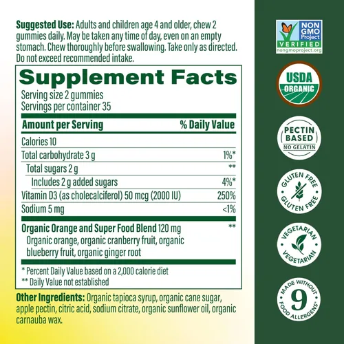 Miniatura 3 de MegaFood D3 1000 IU (25 mcg) - Suplemento de vitamina D para apoyo óseo, muscular e inmunológico, sin OMG, sin gluten, frutas mixtas, 70