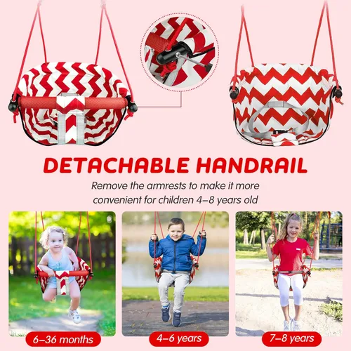 Miniatura 4 de Columpio para niños pequeños – Cómodo columpio para bebé, interior y exterior, asiento de columpio para niños, arnés de seguridad, sistema de Rojo