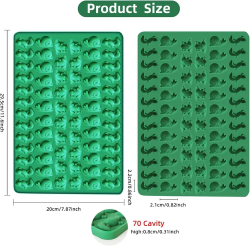 Miniatura 2 de 2 piezas de moldes de silicona de animales, 104 cavidades con forma de rana, lagarto, caracoles, moldes de silicona mini para hornear galletas