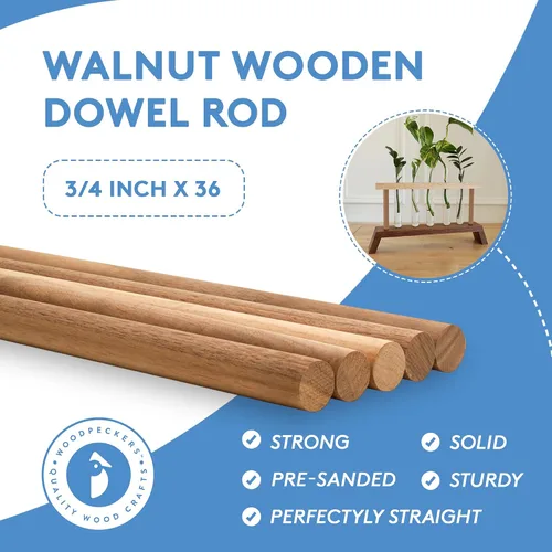 Miniatura 4 de Varilla de madera de nogal de 3/4 pulgadas x 36 unidades, 1 paquete de 1 palitos de madera para manualidades y carpintería, por Woodpeckers