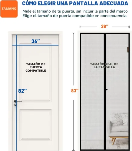 Miniatura 2 de MAGZO Mosquitera Magnética para Puerta de 36 x 82 pulgadas, tamaño de mosquitera de 38 x 83 pulgadas, malla con imanes fuertes, red de fibra de Gris