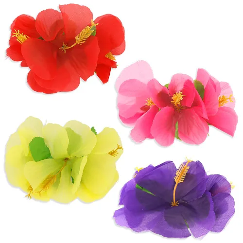 Miniatura 7 de Ahoney 4 Piezas Accesorios para el Cabello de Flores de Hibisco Hawaiano - Pasadores Artificiales de Gasa, Horquillas para Mujeres, Niñas