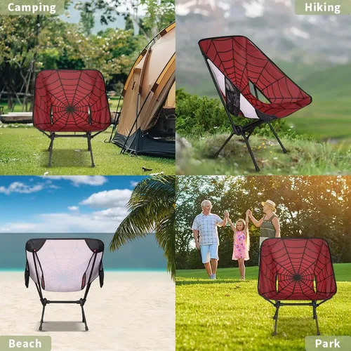 Miniatura 7 de Silla de camping portátil, sillas plegables para exteriores, silla ligera de tela roja, sillas de playa plegables al aire libre para adultos, pesca