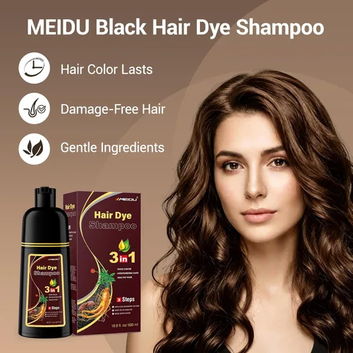 Miniatura 8 de IIIMEIDU MEIDU Champú para teñir el cabello de color marrón oscuro 3 en 1, champú de color instantáneo para mujeres y hombres, ingredientes herbales
