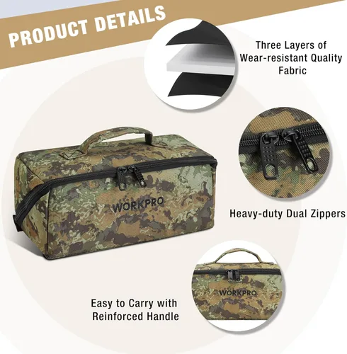 Miniatura 3 de WORKPRO Bolsa de herramientas con cremallera, bolsa de almacenamiento de herramientas resistente de 10" de boca ancha, bolsa de herramientas