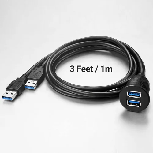 Miniatura 5 de Cable de extensión USB 3.0 de 2 puertos, montaje empotrado, adaptador de panel de tablero de instrumentos para automóvil, camión, barco