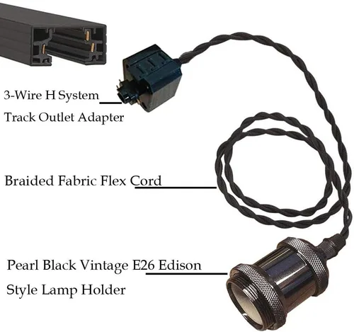Miniatura 3 de Kiven 3 luces H System Track Mini colgante, soporte de lámpara con acabado negro perla, kit de luces de riel, colgante de rosa, tela trenzada