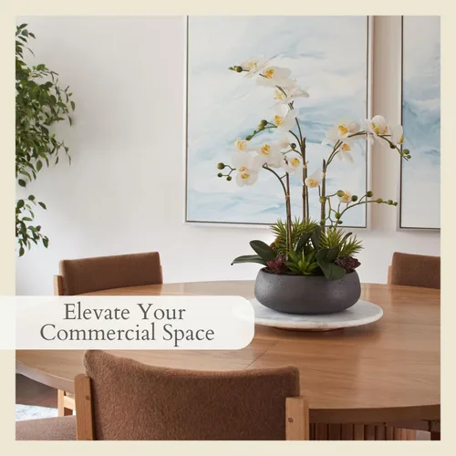 Miniatura 7 de CG Hunter Planta de orquídea sintética con suculentas, soporte de exhibición de flores artificiales de alta calidad para interiores de 23 pulgadas