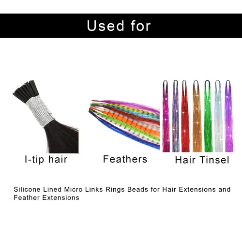 Miniatura 7 de 1000 extensiones de cabello con forro de silicona de 0.197 pulgadas, microenlaces, cuentas de silicona forradas para extensiones de cabello humano