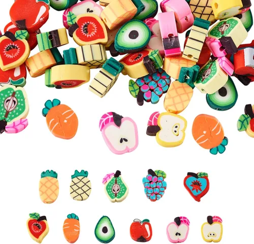 Miniatura 12 de Cuentas de arcilla polimérica hechas a mano con forma de fruta mixta, cuentas sueltas de color mixto, cuentas espaciadoras para hacer joyas
