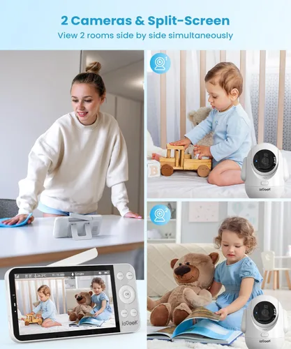 Miniatura 2 de ieGeek Monitor de Bebé con Pantalla Dividida de 5.5'', Monitor de Bebé UHD 2.5K con 2 Cámaras y Audio, Luz Nocturna, Detección de Sueño Boca Abajo