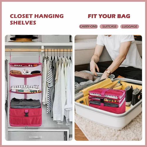 Miniatura 2 de Surblue Organizador colgante para armario de 3 estantes, bolsillo plegable lavable de tela Oxford con 2 ganchos