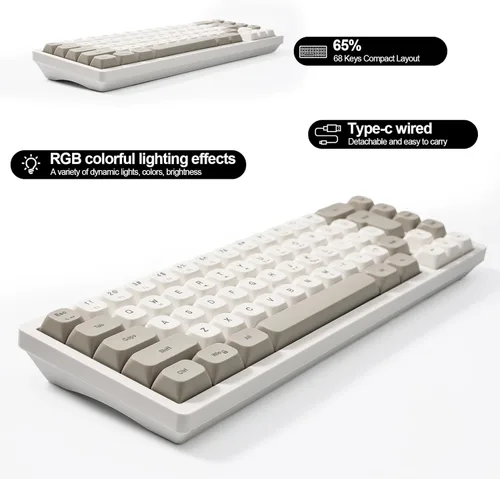 Miniatura 2 de Teclado de membrana RGB para juegos con cable. Teclado de computadora LED cremoso mini del 65%. Pequeño teclado ergonómico con clic con teclas ABS