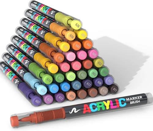 Juego de marcadores de pintura acrílica de 36 colores, punta de pincel suave para rocas, madera, lienzo, vidrio, cerámica, tela, proyectos de