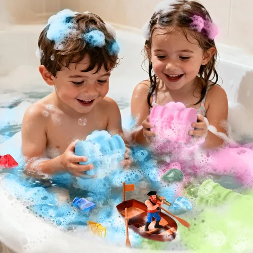 Miniatura 7 de Toylink Bombas de baño para niños con juguetes de gemas de buceo en el interior, paquete de 12 bombas de baño de cofre del tesoro con accesorios