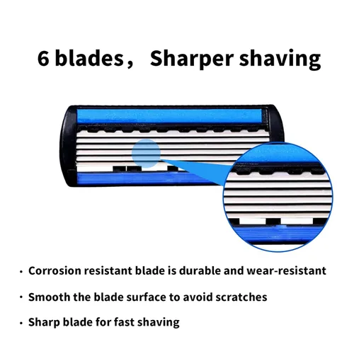Miniatura 2 de Recambios de 6 cuchillas para hombre, cartuchos de afeitar de 6 cuchillas con tira lubricante, ofrece un afeitado limpio y cerrado, 18