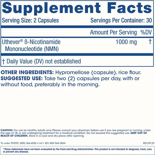 Miniatura 5 de ProHealth NMN Pro 1000 (60 Cápsulas) Uthever® NMN clínicamente estudiado. Precursor de NAD+ para energía celular, apoyo mitocondrial