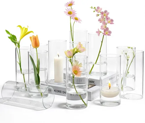 12 jarrones cilíndricos de vidrio de 7.8 pulgadas de alto, jarrón transparente alto para bodas, velas flotantes, decoración de mesa, eventos,