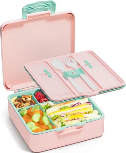 Miniatura 8 de Fimibuke Lonchera Bento para niños, a prueba de fugas, con 4 compartimentos, sin BPA, apta para lavavajillas, con utensilios, tamaños de porciones