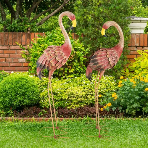 Miniatura 5 de Pure Garden Juego de 2 estatuas de jardín de flamencos rosados de 2 a 28 y 31 pulgadas de alto para decoración de patio o césped, decoración