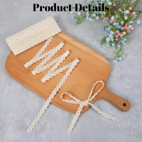 Miniatura 3 de Ymapinc Cinta de encaje de algodón vintage de 10 yardas, ribete fino de encaje de ganchillo de 0.4 pulgadas, cinta blanca marfil para bodas, álbumes