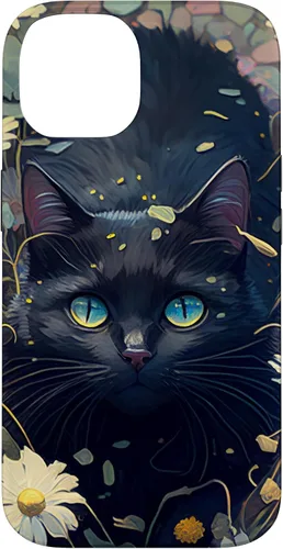 Miniatura 4 de iPhone 16 Cute Black Cat In Botanical Flower Garden Aesthetic Cat Case