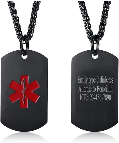 Miniatura 78 de VNOX Collar con colgante personalizado de acero inoxidable con grabado personalizado para identificación de alerta médica de emergencia para hombres