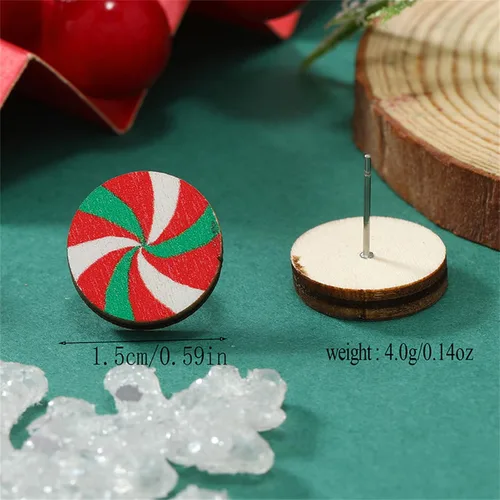 Miniatura 8 de Aretes de tuerca de Navidad para mujeres y niñas, hechos a mano, de madera, pan de jengibre, árbol de menta, bastón de caramelo, aretes