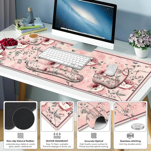 Miniatura 5 de Alfombrilla de ratón grande 4 en 1, juego de reposamuñecas para teclado, alfombrilla de ratón ergonómica con soporte para la muñeca, alfombrilla