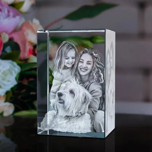 Miniatura 7 de Marco de fotos de cristal personalizado para amantes de la familia, álbum de fotos, marco de fotos láser con base LED para boda (2.0 x 2.0 x 3.1 in)