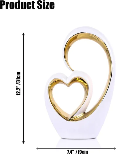 Miniatura 3 de Corazón de cerámica de oro blanco para decoración del hogar, estatua de amor, regalo de aniversario de San Valentín para pareja, escultura de doble