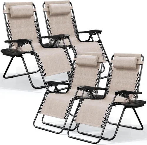 Miniatura 32 de Nestl Zero Gravity - Juego de 2 sillas de patio al aire libre con almohadas y bandejas portavasos, silla de campamento reclinable de malla de acero