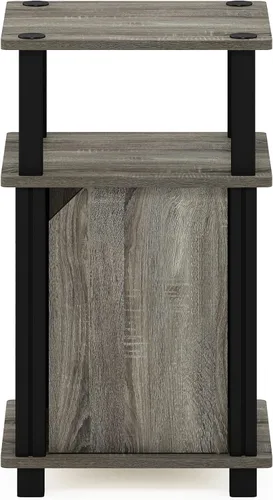 Miniatura 9 de Furinno Brahms - Mesita de sofá lateral de 3 niveles con puerta, 1 paquete, roble francés/negro