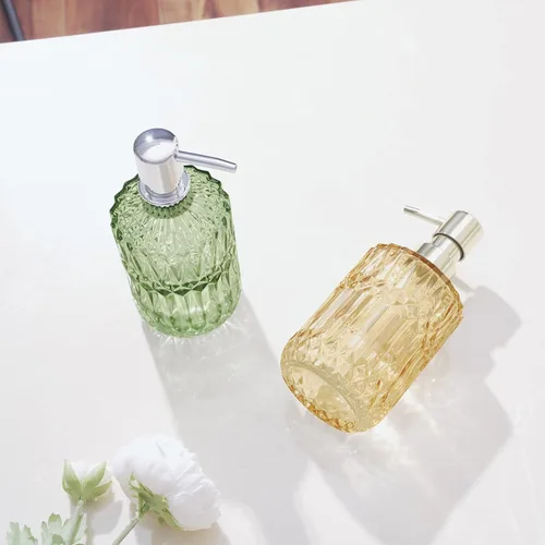 Miniatura 2 de Diamond Design - Dispensador de jabón de vidrio verde de 12 onzas, dispensador de jabón de loción recargable para baño, cocina, jabón de manos