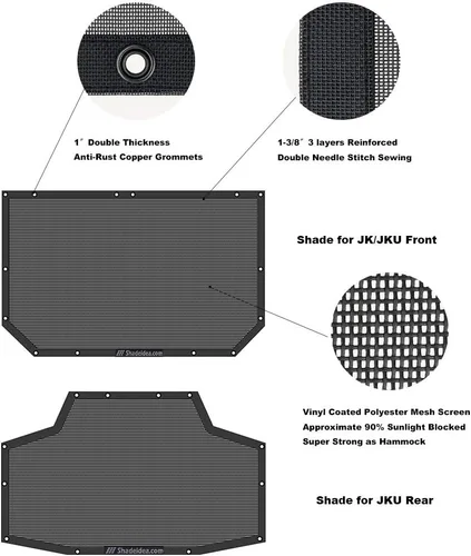 Miniatura 4 de Shadeidea JK - Parasol superior compatible con Jeep Wrangler JKU, cubierta de techo de malla suave (2007-2018) - Bloqueador de ruido de viento UV