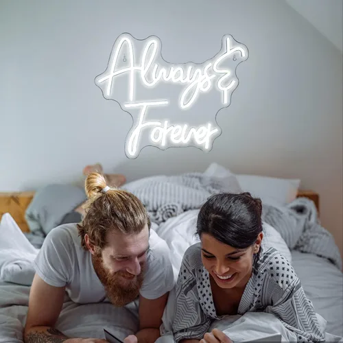 Miniatura 6 de Ineonlife Letrero de neón con texto en inglés «Always Forever» para decoración de pared, letras blancas «Love Oh Baby», luces LED para boda