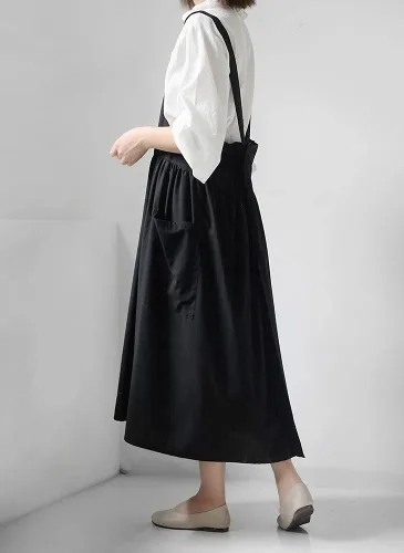 Miniatura 2 de Delantal japonés de lino de algodón con espalda cruzada para mujer con bolsillos Negro (agrandar y alargar)